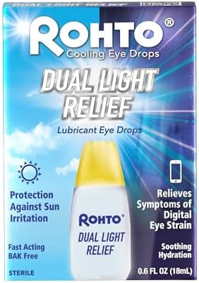 Rohto Dual Light Relief Cooling Lubricant Eye Drops (Капли), Protect Against Sun Irritation & Digital Eye Strain, Fast-Acting Relief of Dry Eyes, Irritation, Grittiness, Burning & Stinging, 0.6 fl oz (Жидкие унции) Rohto