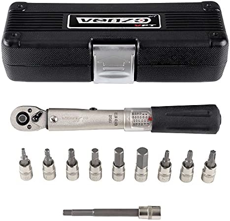 Venzo Bicycle Bike 1/4 Inch Driver - Torque Wrench Allen Key Tools Socket Set Kit 2-24Nm - Small Adjustable Venzo