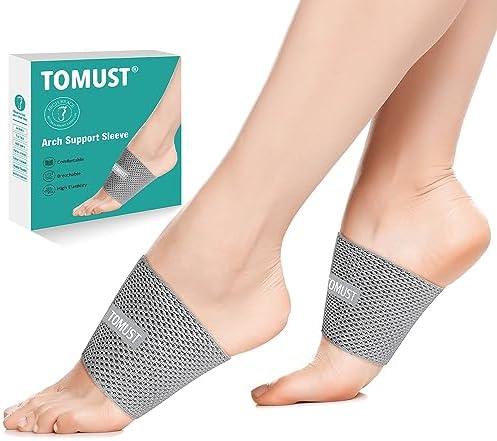 Arch Support Sleeve - Foot Care, Sore Heels, Bone Spurs, Flat Feet, Foot Pain Relief-Compression Plantar Fasciitis Brace for Men/Women, S-M TOMUST