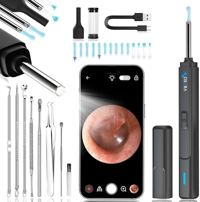 EarScope – Ear Cleaner – Ear Wax Removal Tool Camera – Earwax Remover Kit – Wireless Otoscope with LED Light – Ear Care Cleaning Products – iPhone and Android – Gift for Adults Kids Babies… OXORA