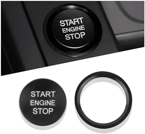 Car Push Start Button Cover Compatible with Audi,Cool Aluminum Engine Start Button Cover with Metal Ring for Car Decorations,Car Interior Accessories Start Stop Button Cover (Black) Aokdom