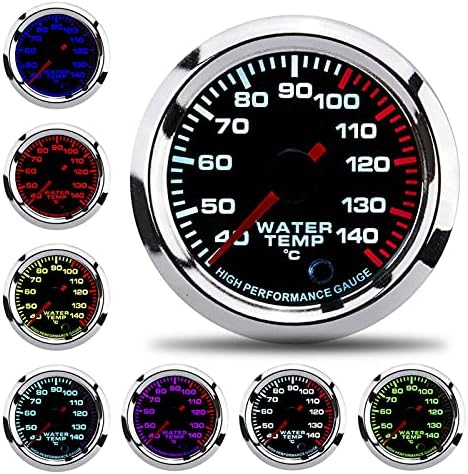 Water Temp Meter, Universal Water Temp Gauge Temperature Meter 7 Color LED Display 52mm 12V W/Sensor 40-140¡æ Aramox