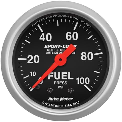 Auto Meter 3312 Sport-Comp Mechanical Fuel Pressure Gauge, 2-1/16" (52.4mm) Auto Meter