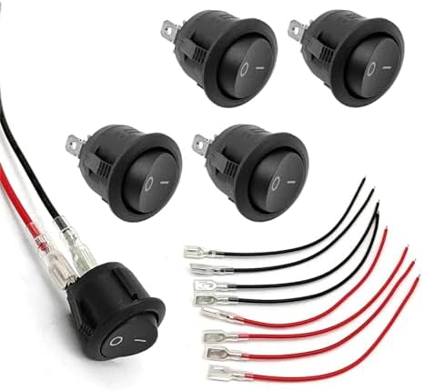 5Pack 12V ON Off Round Rocker Switches SPST 20mm Mini 12 Volt DC Mini Circle Toggle Switch 12V for Car Boat Automotive RV 2 Pin Switch 120V Wired KCD1 CmeRto