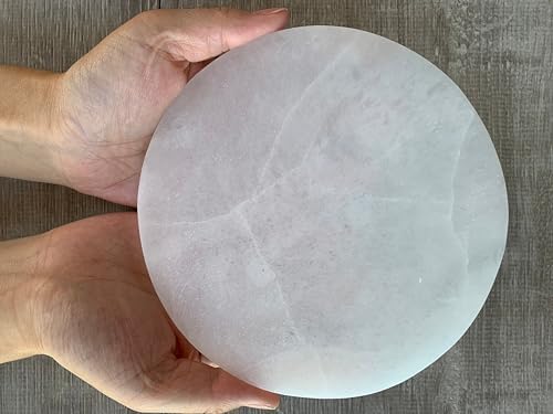 GAF TREASURES Large Selenite Circle Charing Plate, 6" Selenite Charging Station for Crystal Cleansing, Crystal Grib Layout, Energy Charging& Purification (One Plate) GAF TREASURES