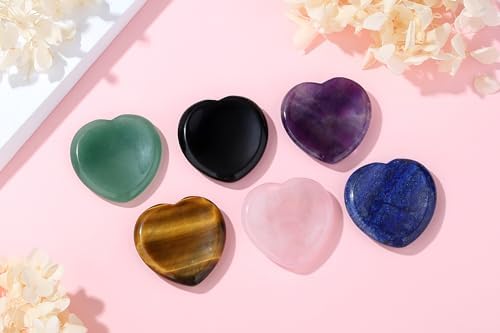 YATOJUZI Thumb Worry Stone for Anxiety Healing Crystals Sets Amethyst Black Obsidian Heart Gemstone Pocket Stones 2PCS Hand Carved Natural Crystal Stones Reiki Palm Stone for Meditation Therapy YATOJUZI