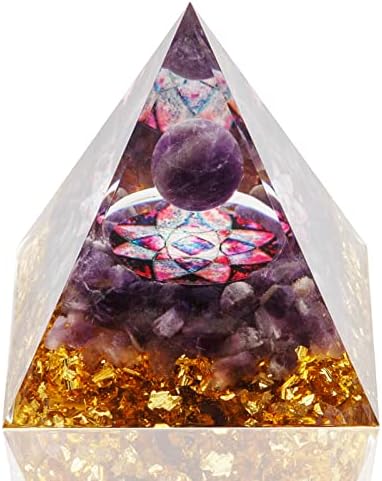 DRTMLY Orgone Crystal Pyramid, Small Orgonite Pyramid Porstive Energy Generator, Healing Crystal Pyramid for Resist Stress, Bring Good Luck and Wealth (Amethyst) DRTMLY