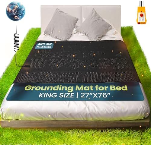 Grounding Mat for Bed King Size 27''×76'' - Grounding Pad for Sleeping with Anti-Slip PU Leather - Grounding Sheets Mattress Cover for Pain & Stress Relief with Tracking System & Digital Manual QOL Grounding