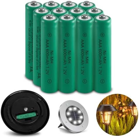 Ni-MH Rechargeable AAA Batteries, Triple A 600mAh High Capacity 1.2V Pre-Charged Battery for Solar Garden Landscaping Outdoor Solar Lights, 12pack Genyestar