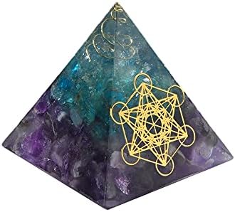 Rungyangshi 2.3" Natural Healing Crystals Orgone Pyramid - Amethyst Ball - Rune - Blue Apatite - Gold Foil Paper Pointed Tower Energy Generator Protects Magnetic Field Balances Chakras Runyangshi