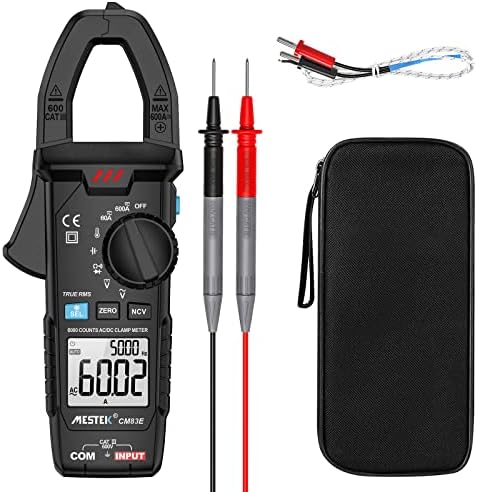 Digital Clamp Meter,MESTEK Clamp Multimeter Voltmeter Tester Amp Volt Meter, Auto-ranging NCV True RMS 6000 Counts, Measures AC DC Current Voltage Resistance Capacitance Temperature Diodes Continuity Mestek