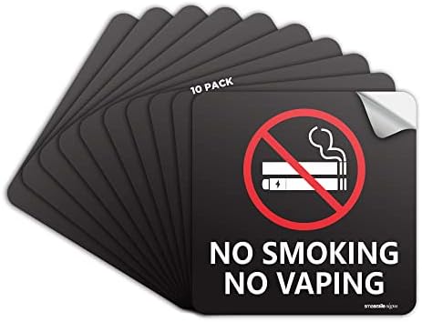 No Smoking Signs for Business, 10 Pack 6" x 6" No Smoking Stickers, Premium Self-Adhesive-UV Resistant-Waterproof-Anti Scratch for Indoor and Outdoor Smasmile