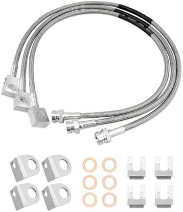 89715 Front & Rear Extended Brake Line Hose Kit Stainless Steel, Fit for Jeep Cherokee XJ 1984-2001 Wrangler TJ 1997-2006 TJ Unlimited 2004-2006 YJ 1987-1995 Anodzu