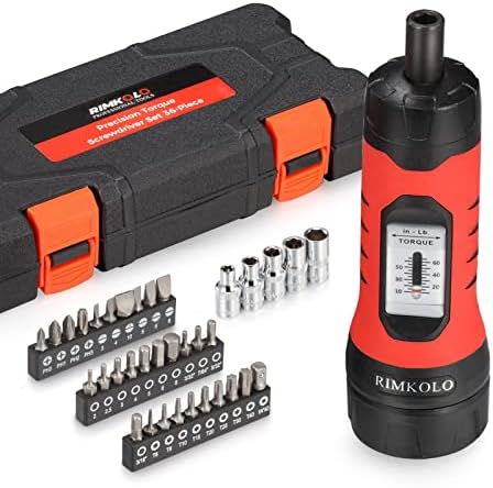 1/4" Drive Torque Screwdriver Wrench Set, 36-Piece 10 to 65 In.lb Torque Wrench Set for Maintenance Tools Bike Repairing and Mounting Rimkolo