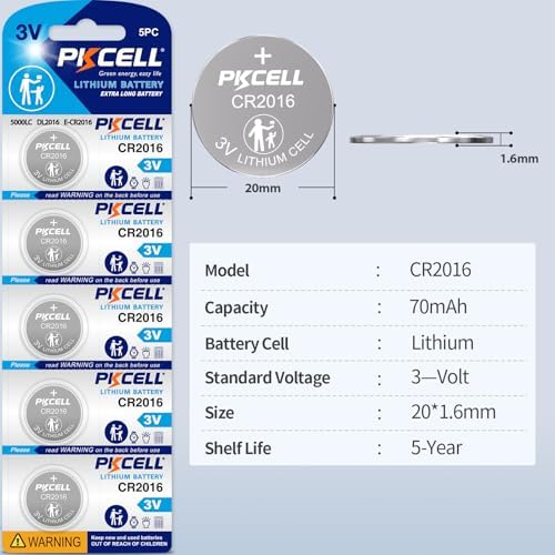 Литий-ионные батарейки CR2016, 3 В, 75 мАч, набор из 5 штук для ключей, пультов и наручных часов PKCELL