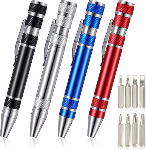 Mudder Pen Screwdriver Christmas Gifts Multitool Handy Tool 8 in 1 Magnetic Pocket Screwdriver Precision Function for Mini Gadgets(4 Pieces) Mudder