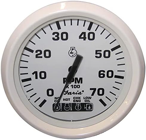 Faria Beede 13547541 Faria Dress White 4 Tachometer W/systemcheck Indicator - 7,000 RPM [Gas - Johnson/Evinrude Outboard] Faria