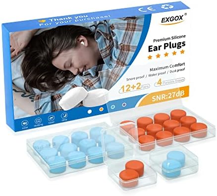 EXGOX 14 Pairs Silicone Ear Plugs for Sleeping Noise Cancelling Reusable Moldable Wax Earplugs for Swimming, Work, Airplane, SNR27dB(Blue, Orange) EXGOX