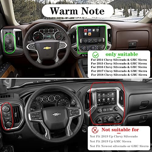 for 2014-2018 Chevy Silverado Knob Cover Temperature Control Volume Radio Light Button Center Console Turn Signal Switch Interior Trim Accessory Compatible with 2014-2018 GMC Sierra Black 8 Pcs Bentolin