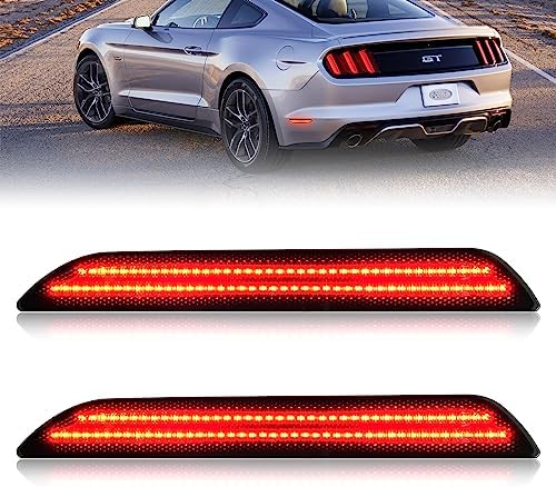 LED Side Marker Lights Compatible with Ford Mustang 2015 2016 2017 2018 2019 2020 2021 2022 2023 Red Rear Bumper Lights Reflectors Assembly Smoked Lens Pack of 2 Neifiles