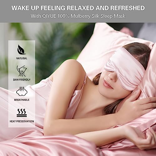 Eye Mask for Sleeping Made of 100% MulberrySilk, Softest & Breathable Silk Eye Sleep Mask,Silk Sleep Mask for Women Men,Eye Sleep Shade Cover,Blocks Light Reduces Puffy Eyes Gifts (Blue Flowers) QIYUE