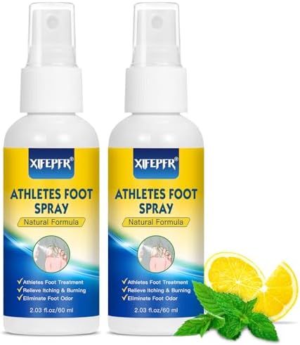 Athletes Foot Treatment Spray (Спрей), Athlete's Foot Deodorizer Spray for Feet Odor, Itching, Sweating, Peeling and Blisters, Cooling, Calming & Soothing, 1Pcs Unscented & 1Pcs Lemon Scent Xifepfr