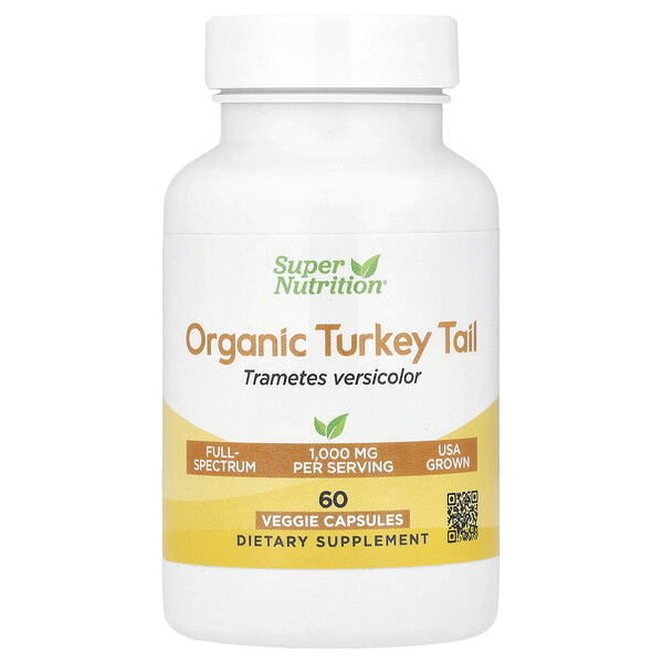 Organic Turkey Tail Mushroom, 60 Veggie Capsules (Капсулы на растительной основе) Super Nutrition