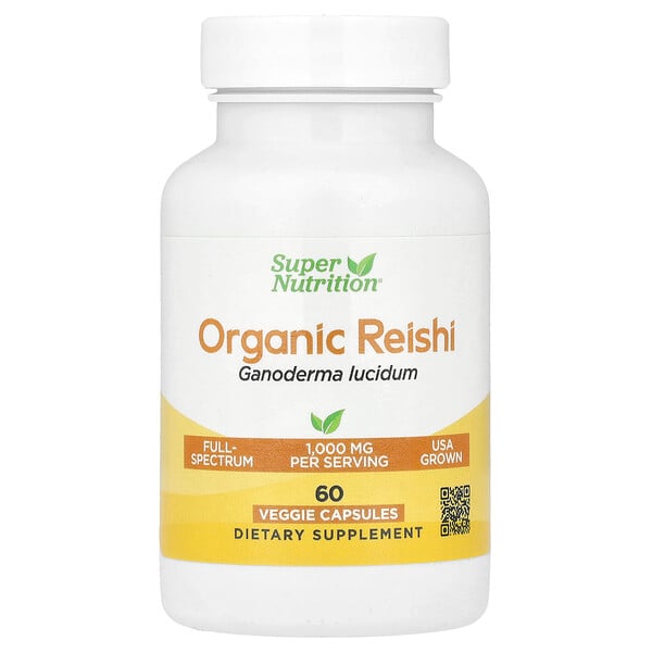 Organic Reishi Mushroom, 60 Veggie Capsules (Капсулы на растительной основе) Super Nutrition