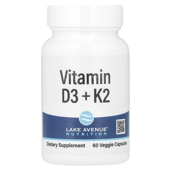 Vitamin D3 + K2, 60 Veggie Capsules (Капсулы на растительной основе) Lake Avenue Nutrition