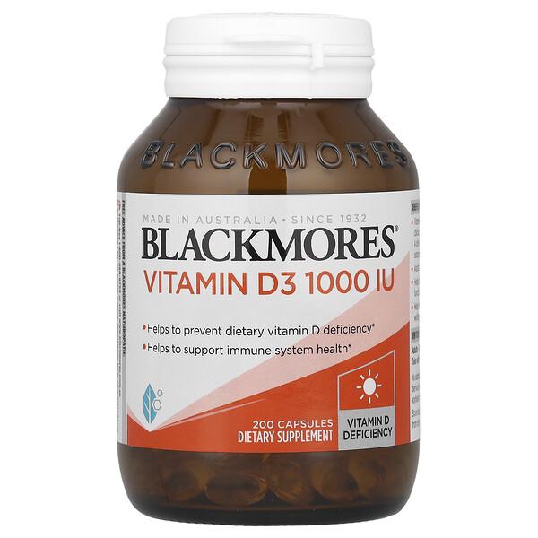 Vitamin D3, 25 mcg (1,000 IU), 200 Capsules (Капсулы) Blackmores