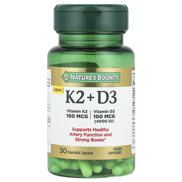 Vitamin K2 + D3, 30 Vegetable Capsules (Растительные капсулы) Nature's Bounty