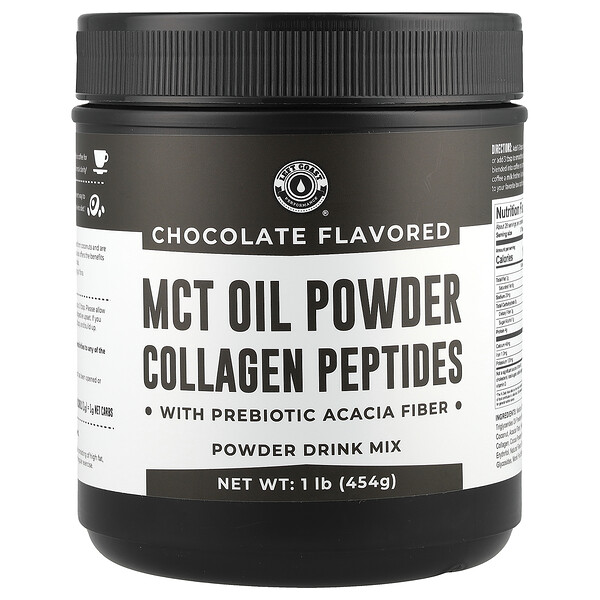 MCT Oil Powder (Порошок) Collagen Peptides with Prebiotic Acacia Fiber, Chocolate, 1 lb (Фунты) (454 g) Left Coast Performance