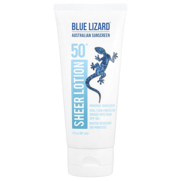 Body Sheer Lotion, Mineral Sunscreen, SPF 50+, 3 fl oz (89 ml) Blue Lizard