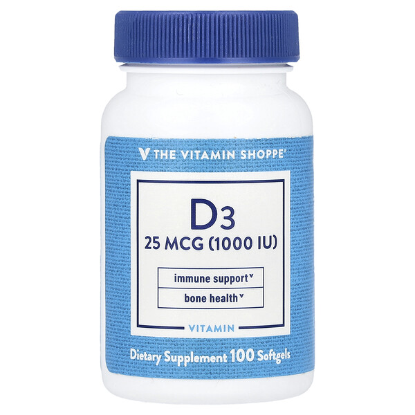 Vitamin D3, 25 mcg (1,000 IU), 100 Softgels (Мягкие капсулы) The Vitamin Shoppe