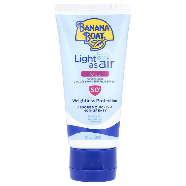 Light as Air, Sunscreen Lotion, Face, SPF 50+, 3 fl oz (88 ml) BANANA BOAT