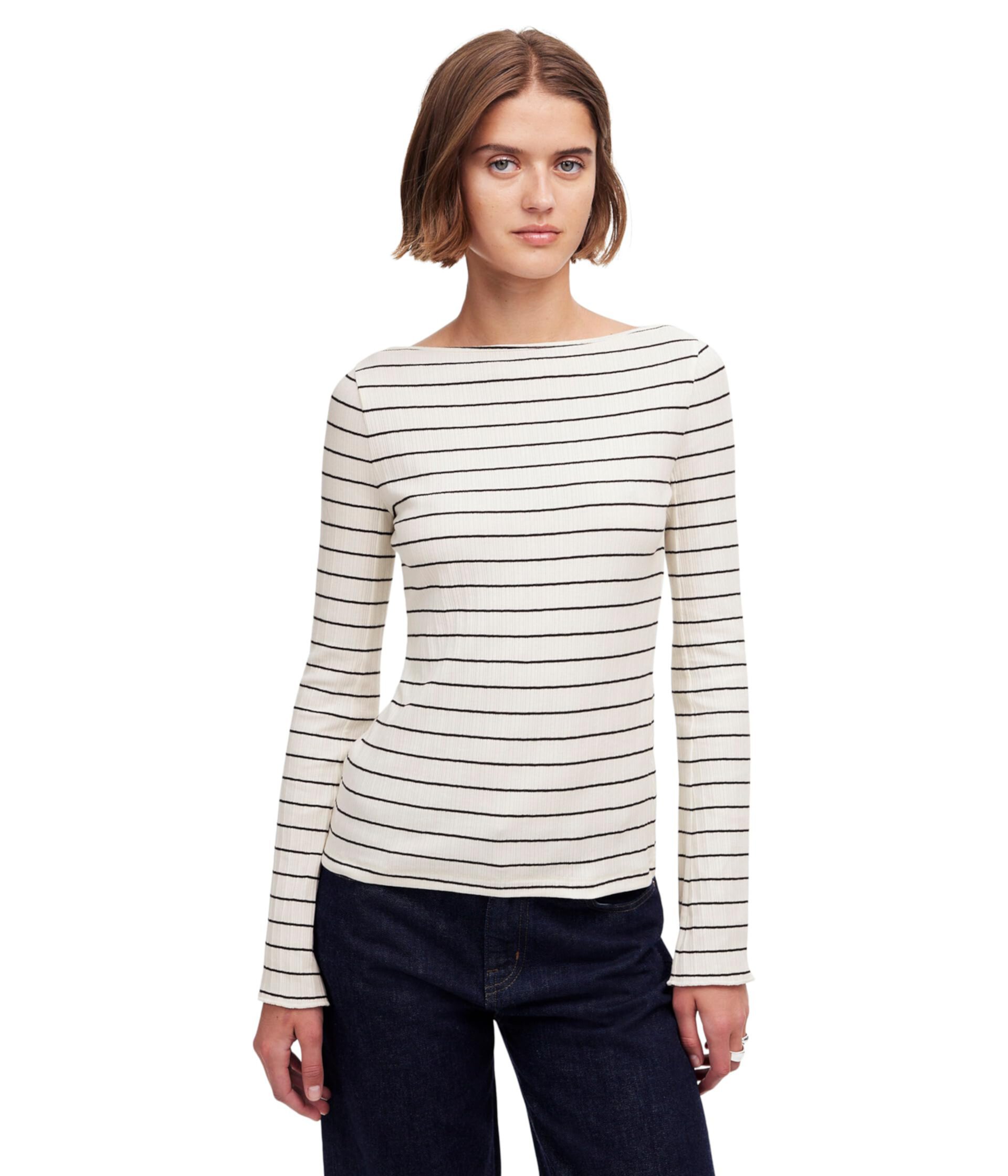 Женская Футболка Madewell Boatneck Cotton Rib Long Sleeve Madewell