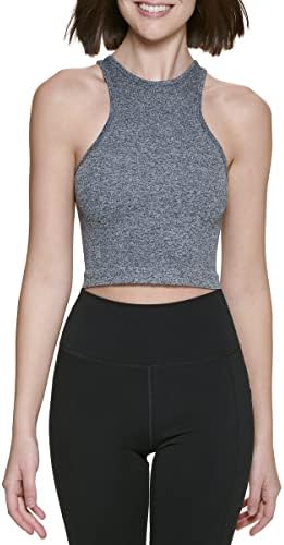 Calvin Klein Performance Women's Ribbed Crop Top, Black Heather, Large Calvin Klein Performance