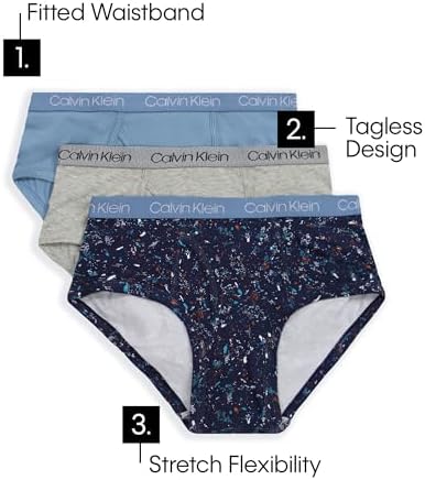 Calvin Klein Boys' Little Modern Cotton Assorted Briefs Underwear, Multipack, Heather Gray/Dark Blue/Delphinium Blue, Medium Calvin Klein