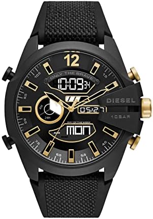 Diesel Mega Chief Stainless Steel and Nylon-Wrapped Silicone Analog-Digital Men's Watch, Color: Black (Model: DZ4552) Diesel