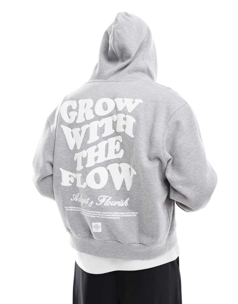 Мужское Худи ASOS DESIGN Oversized с принтом 'Grow with the Flow' в сером меланже ASOS DESIGN