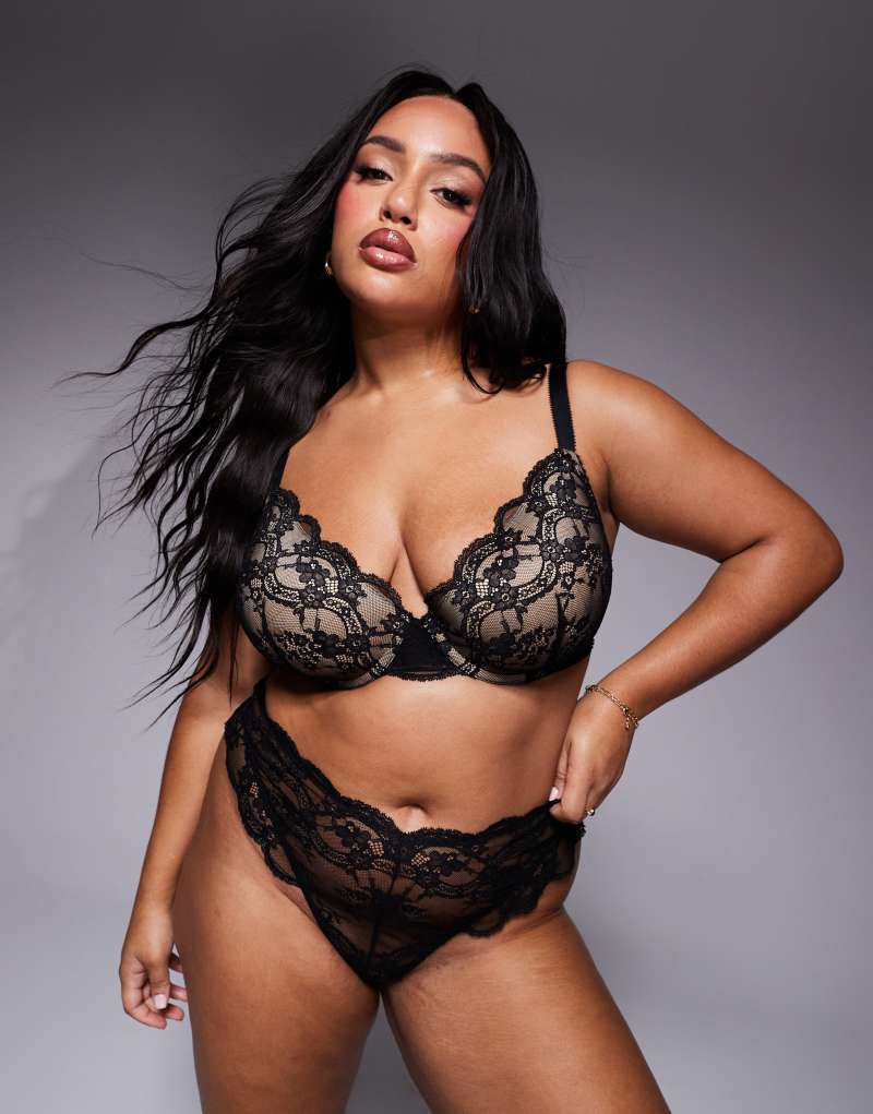 Женский Бюстгальтер ASOS Curve Lola кружевной пуш-ап черный ASOS Curve