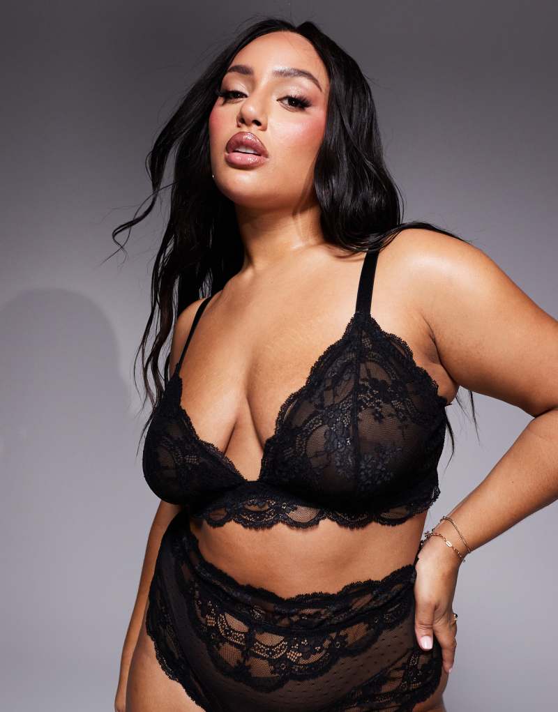 Женский Бюстгальтер ASOS Curve Lola кружевной удлиненный в черном цвете ASOS Curve