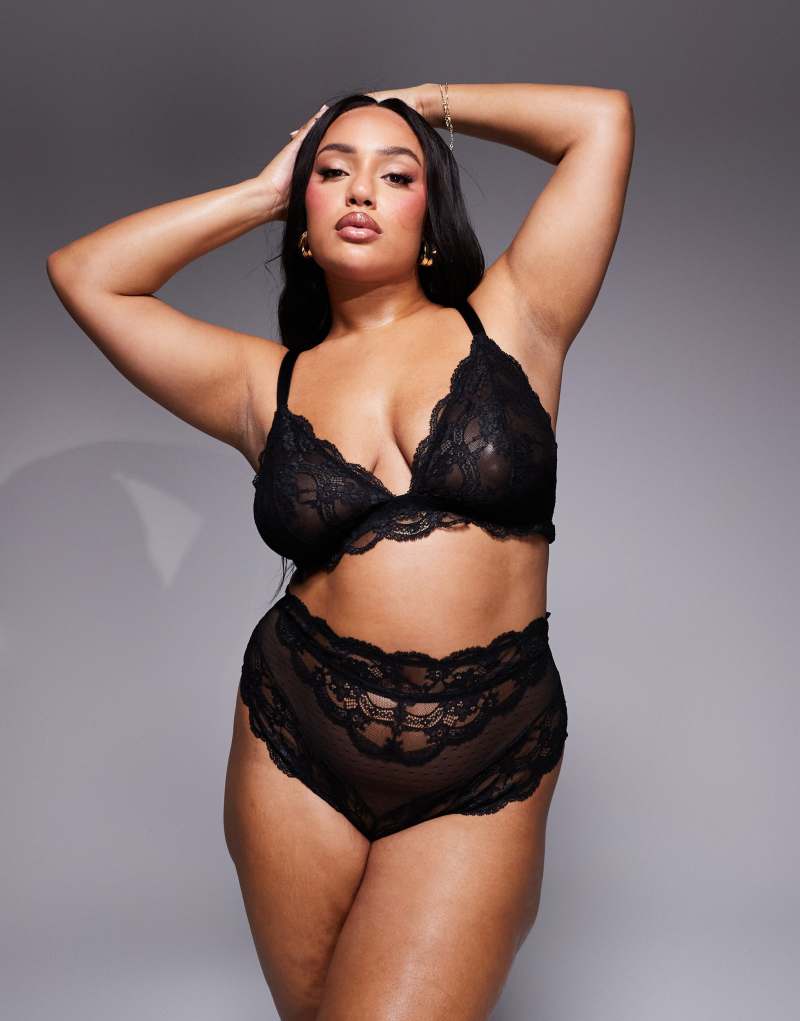 Женские Трусы ASOS Curve Lola кружевные с высокой талией черные ASOS Curve