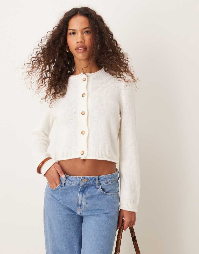 Женский Кардиган ASOS DESIGN knitted rolled edge boxy в кремовом цвете ASOS DESIGN