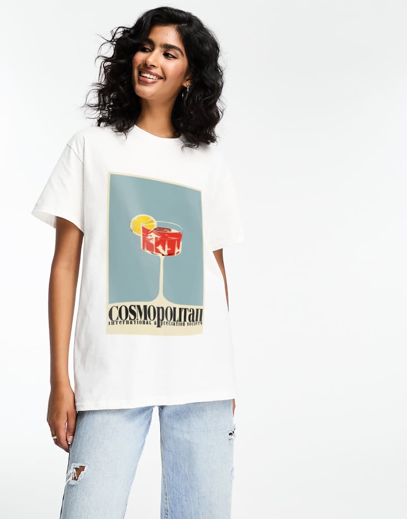 Женская Футболка ASOS DESIGN Oversized с графикой коктейля cosmopolitan в белом цвете ASOS DESIGN