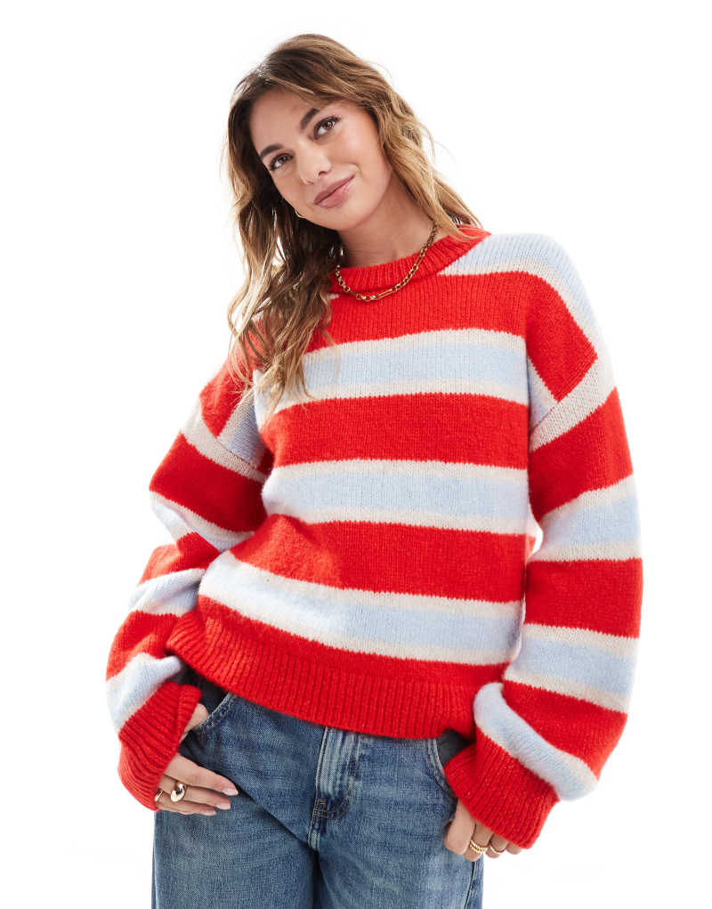 Женский Свитер ASOS DESIGN Fluffy Knitted Red Stripe ASOS DESIGN