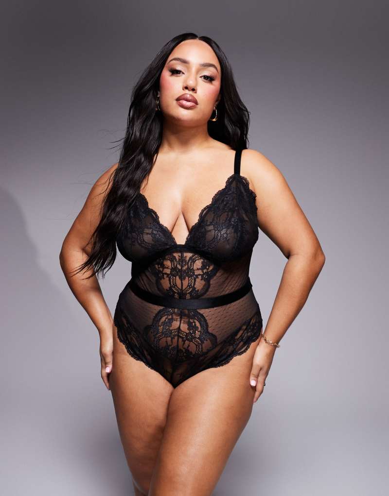 Женское Сексуальное белье ASOS Curve Lola кружевное мягкое боди черное ASOS Curve