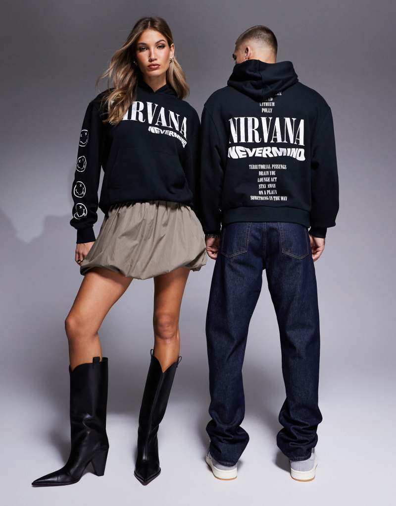 Унисекс Худи ASOS DESIGN Oversized License с принтами Nirvana Nevermind в чёрном ASOS DESIGN