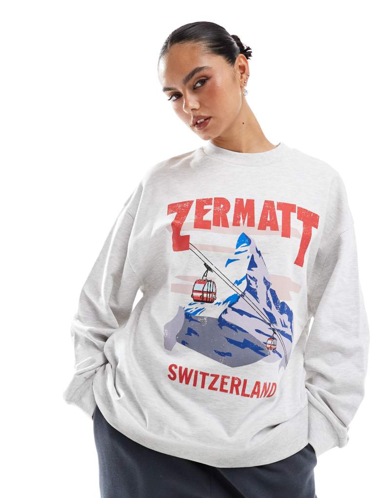 Женская Толстовка ASOS DESIGN Oversized с принтом Zermat в цвете ice heather ASOS DESIGN