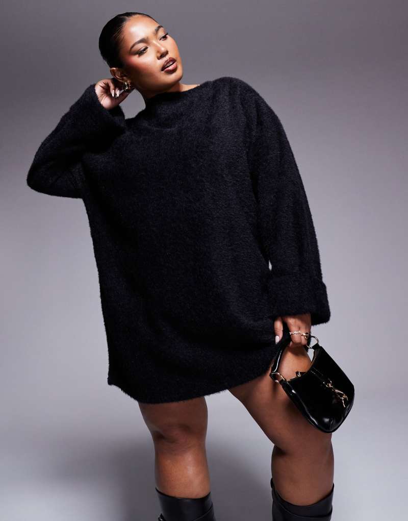 Женское Платье ASOS Curve Supersoft Fluffy Slouchy Mini Dress В Черном ASOS Curve